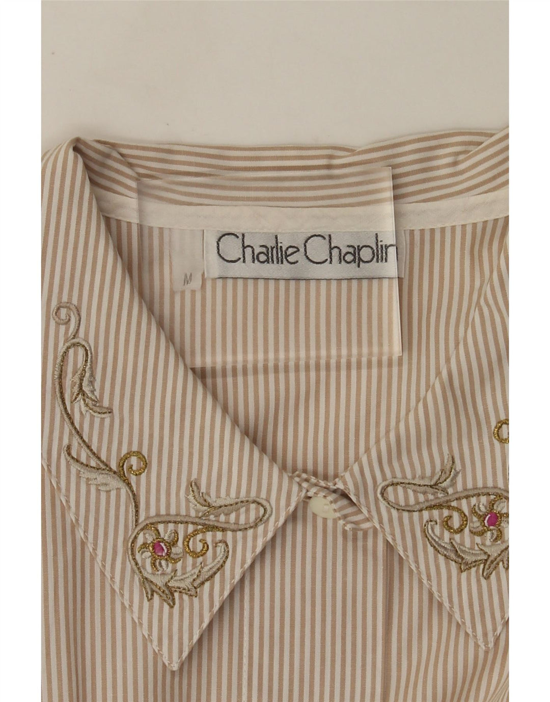 Vintage Womens Shirt UK 14 Medium Beige Pinstripe Cotton