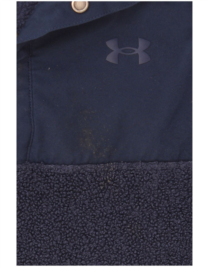 Under Armour Mens Button Neck Fleece Jumper Large Navy Blue Polyester