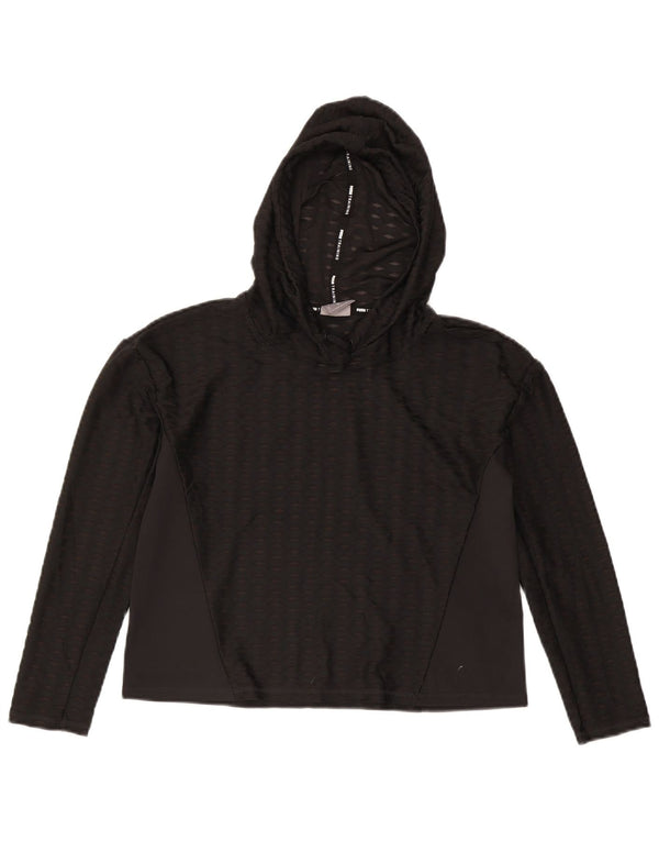 Puma Womens Training Crop Hoodie Jumper UK 6 XS Black Argyle/Diamond