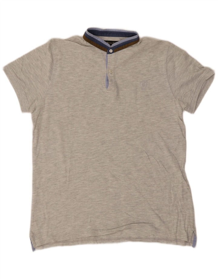 Massimo Dutti Mens Polo Shirt Large Grey Striped
