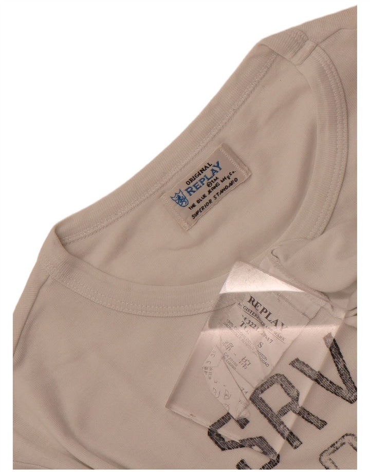 Replay Mens Graphic T-Shirt Top Small White Cotton