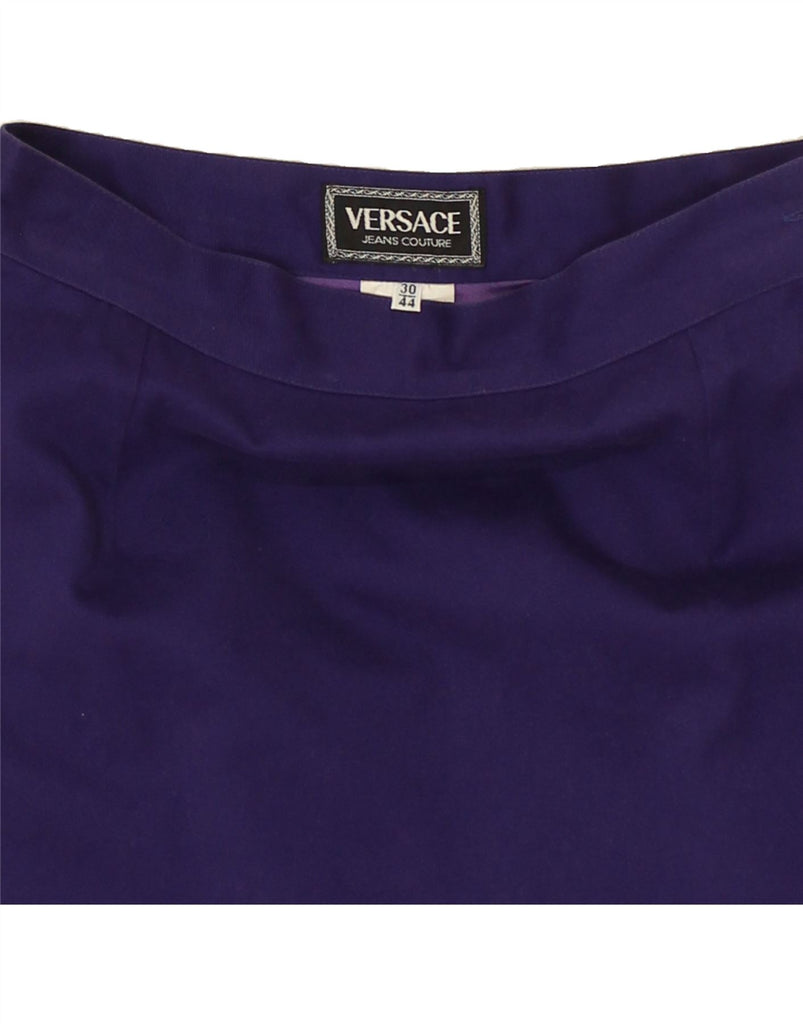 VERSACE Womens Pencil Skirt IT 44 Medium W30  Purple Cotton | Vintage Versace | Thrift | Second-Hand Versace | Used Clothing | Messina Hembry 