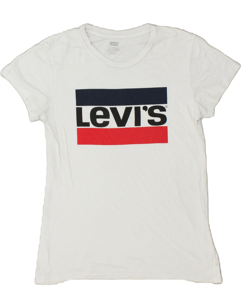 LEVI'S Womens Graphic T-Shirt Top UK 6 XS White Cotton | Vintage Levi's | Thrift | Second-Hand Levi's | Used Clothing | Messina Hembry 