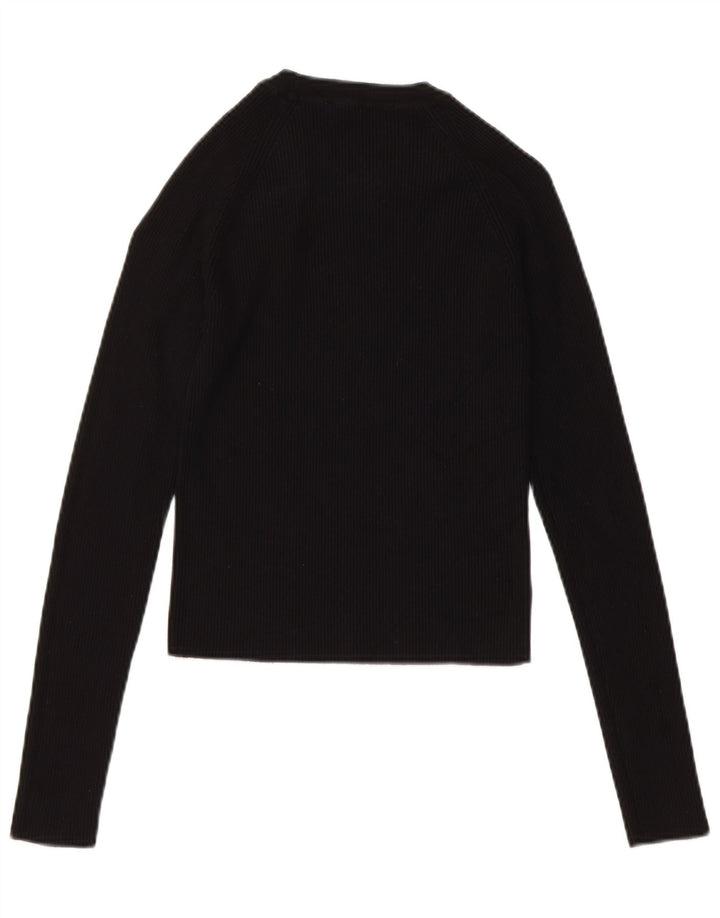 Zara Womens Crop Top Long Sleeve UK 14 Large Black Viscose