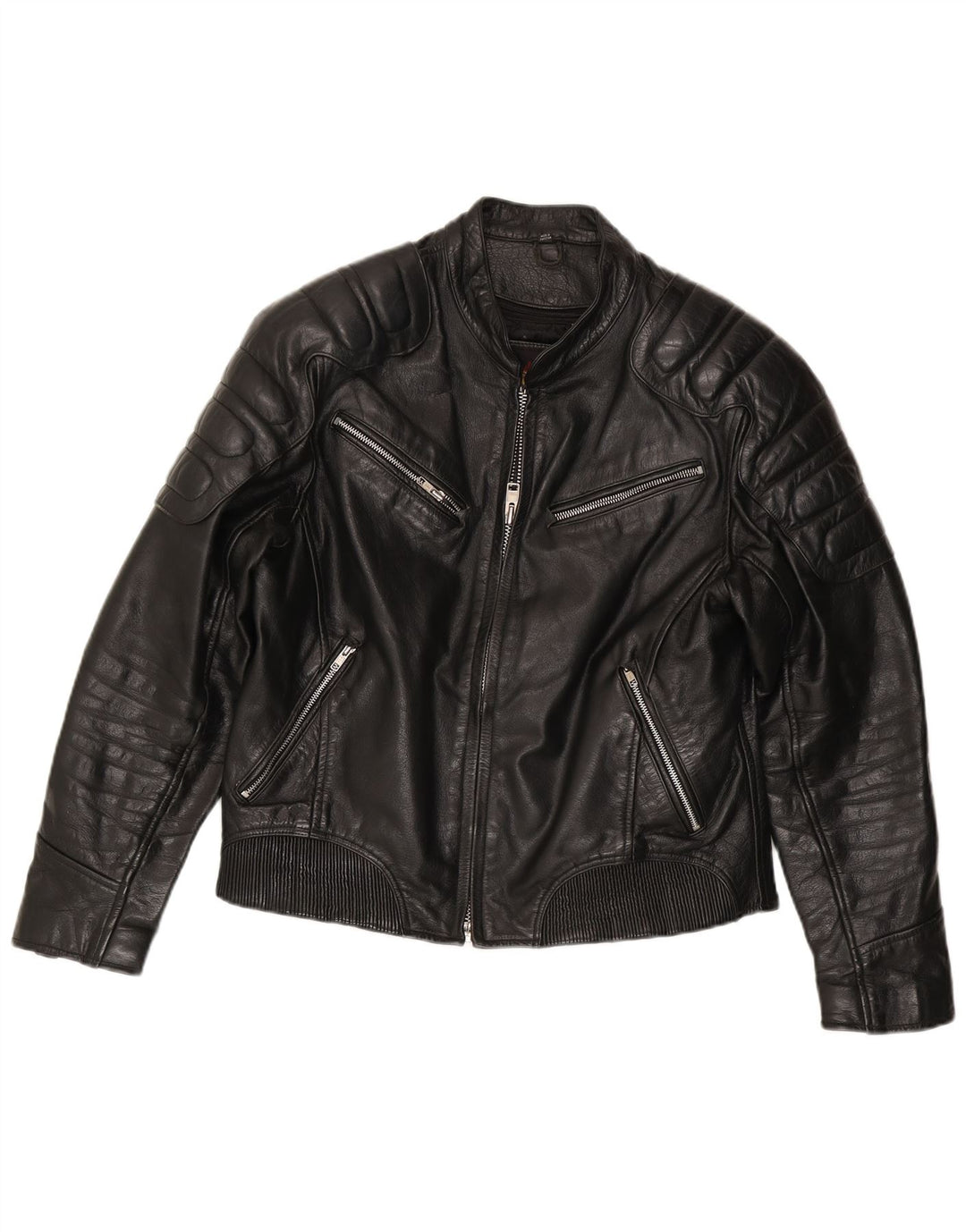 Xelement Mens Leather Biker Jacket UK 40 Large Black Leather