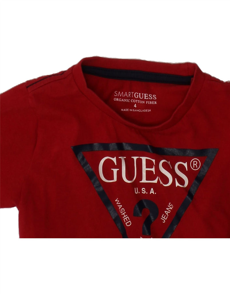 GUESS Girls Graphic T-Shirt Top 3-4 Years Red Cotton Vintage Guess and Second-Hand Guess from Messina Hembry 