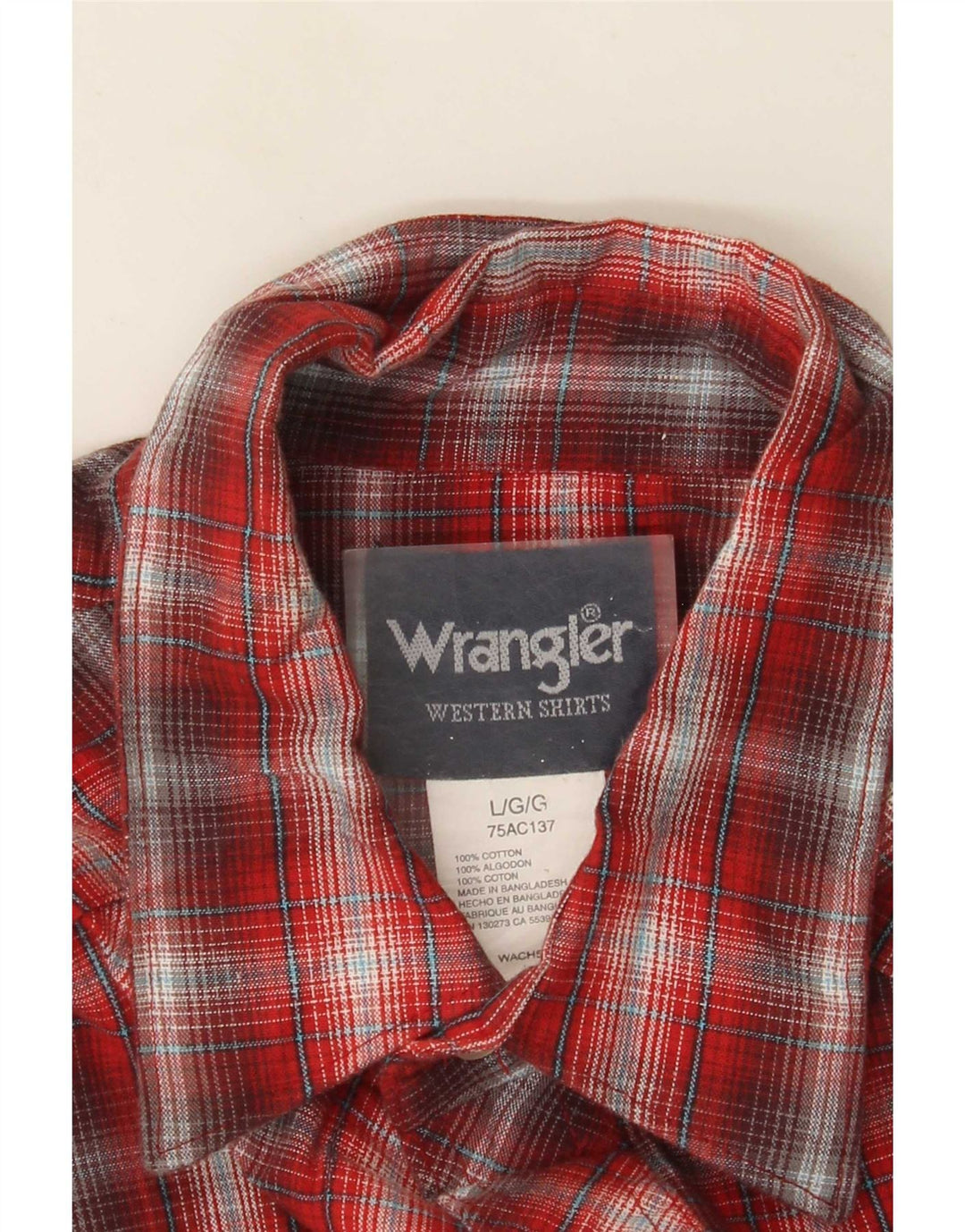 Wrangler Mens Western Flannel Shirt Large Red Check Cotton