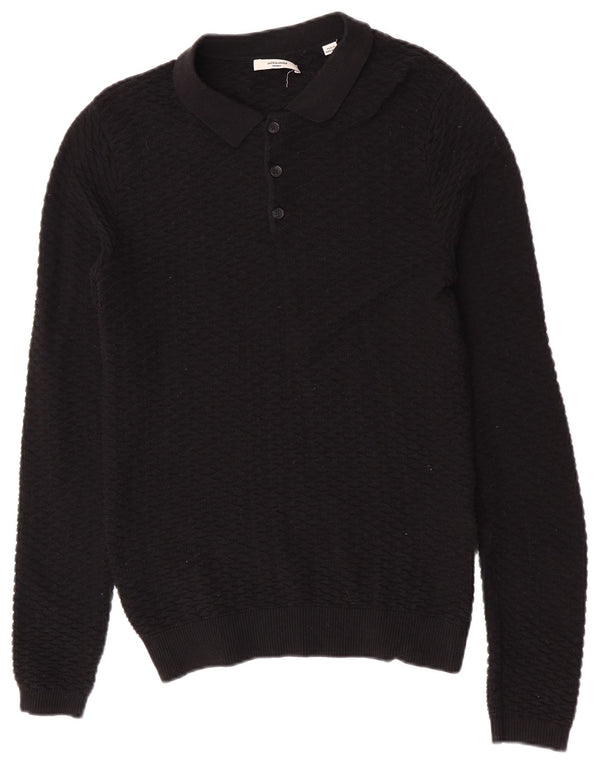 Jack & Jones Mens Polo Neck Jumper Sweater XS Black Cotton
