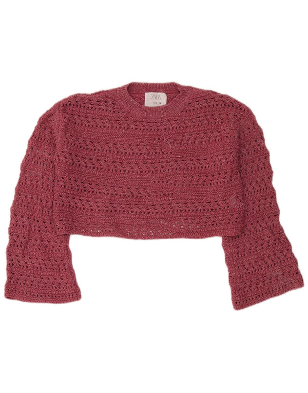 Zara Girls Crop Crew Neck Jumper Sweater 11-12 Years Pink Polyamide
