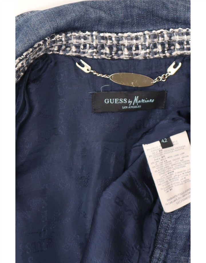 Guess By Marciano Womens Abstract Pattern Bomber Jacket IT 42 Medium Blue