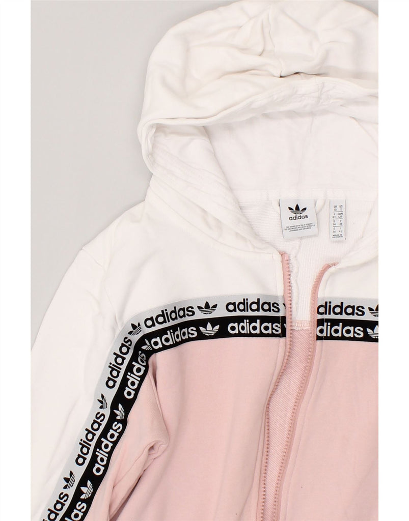 ADIDAS Womens Graphic Zip Hoodie Sweater UK 10 Small Pink Colourblock | Vintage Adidas | Thrift | Second-Hand Adidas | Used Clothing | Messina Hembry 