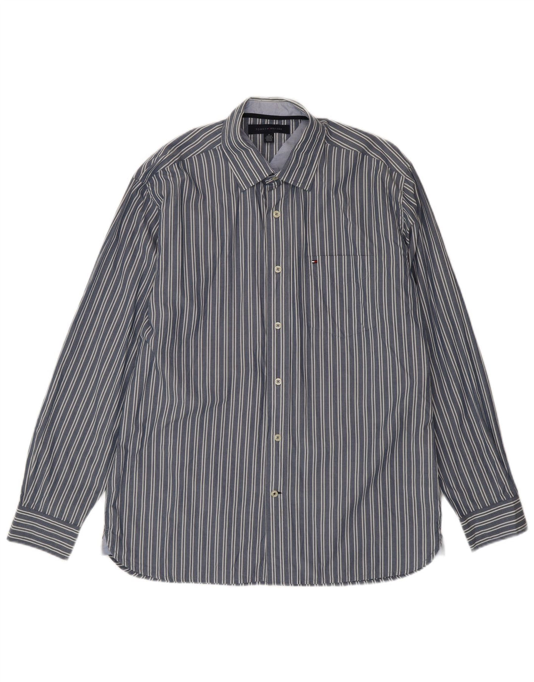 Tommy Hilfiger Mens Shirt Medium Blue Striped Cotton