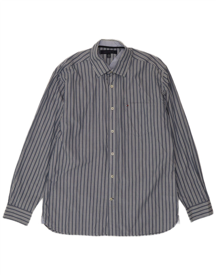 Tommy Hilfiger Mens Shirt Medium Blue Striped Cotton