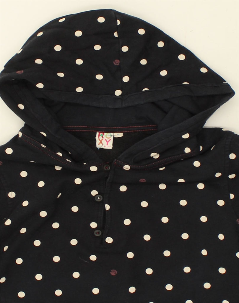 ROXY Womens Hoodie Jumper UK 14 Medium Black Polka Dot Cotton | Vintage Roxy | Thrift | Second-Hand Roxy | Used Clothing | Messina Hembry 