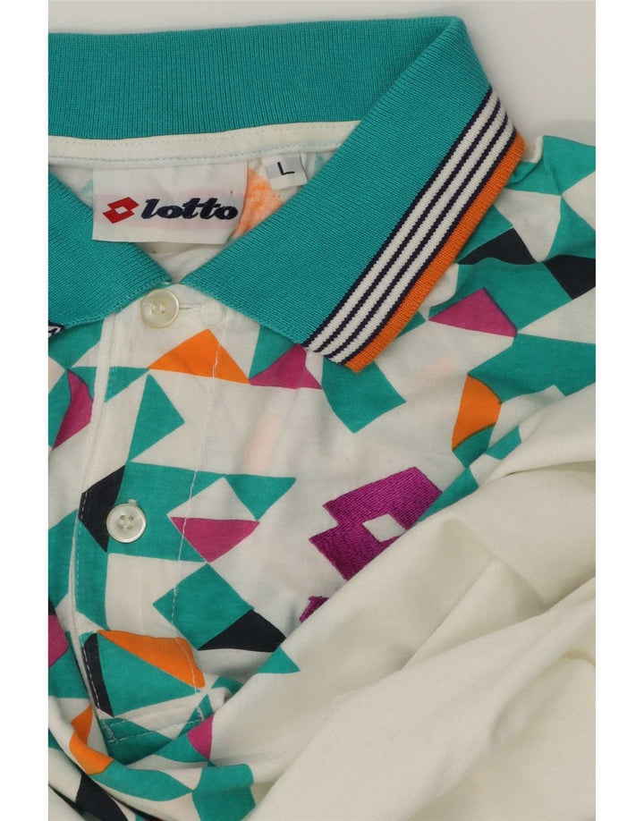 Lotto Mens Polo Shirt Large White Geometric