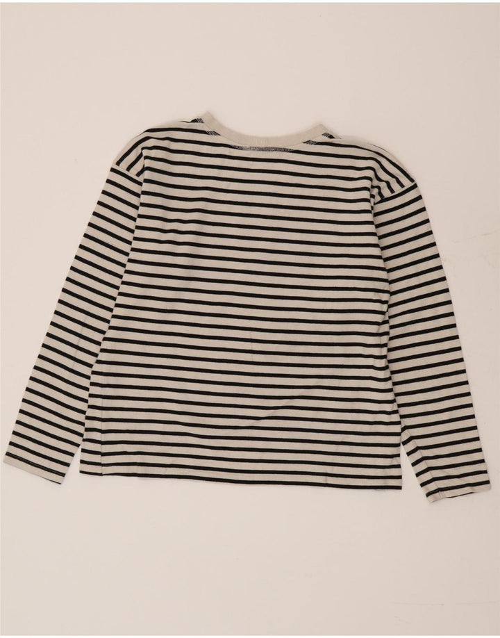 Zara Womens Top Long Sleeve UK 14 Medium White Striped Cotton