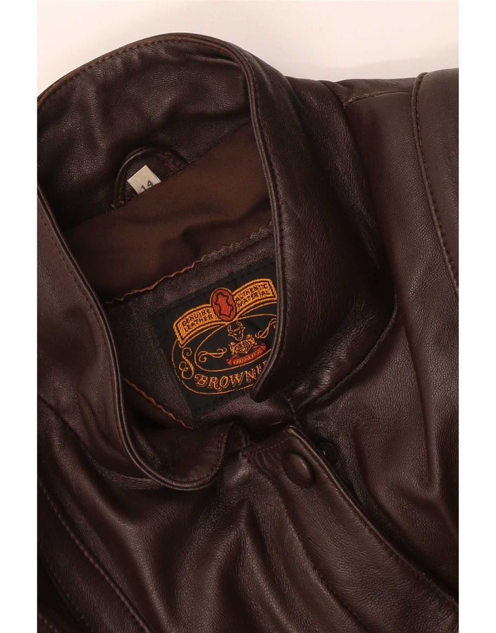 Vintage Womens Loose Fit Leather Bomber Jacket UK 14 Large Brown
