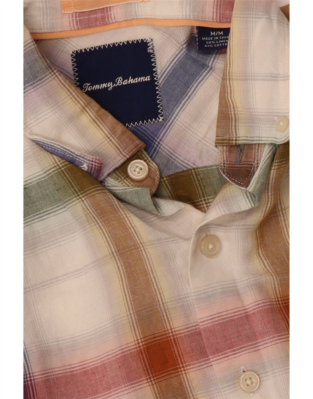 TOMMY BAHAMA Mens Shirt Medium Multicoloured Check Linen Vintage Tommy Bahama and Second-Hand Tommy Bahama from Messina Hembry 