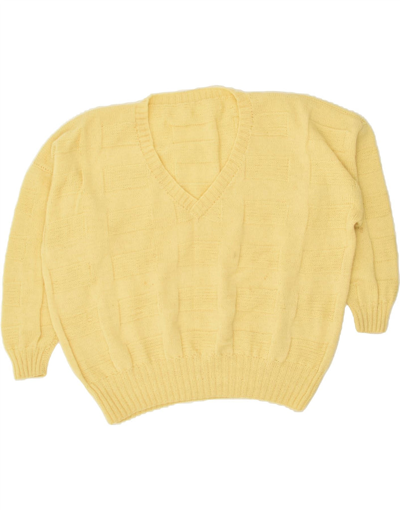 VINTAGE Womens Oversized V-Neck Jumper Sweater UK 18 XL Yellow Vintage Vintage and Second-Hand Vintage from Messina Hembry 