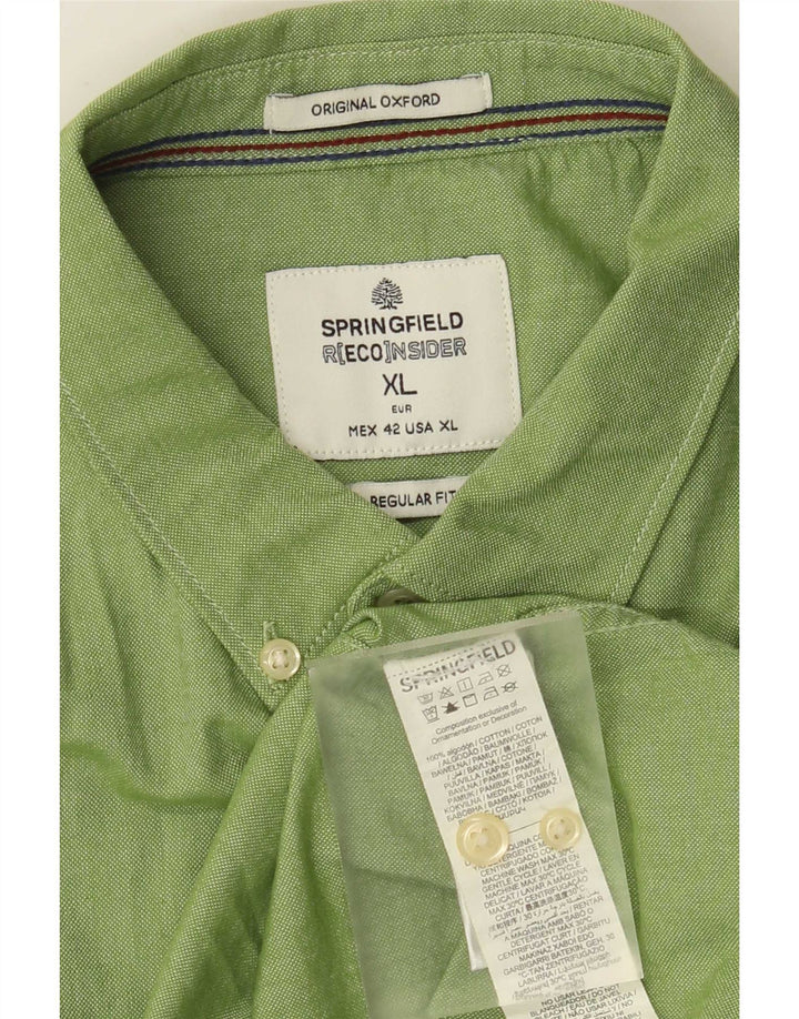 Springfield Mens Regular Fit Shirt XL Green Cotton