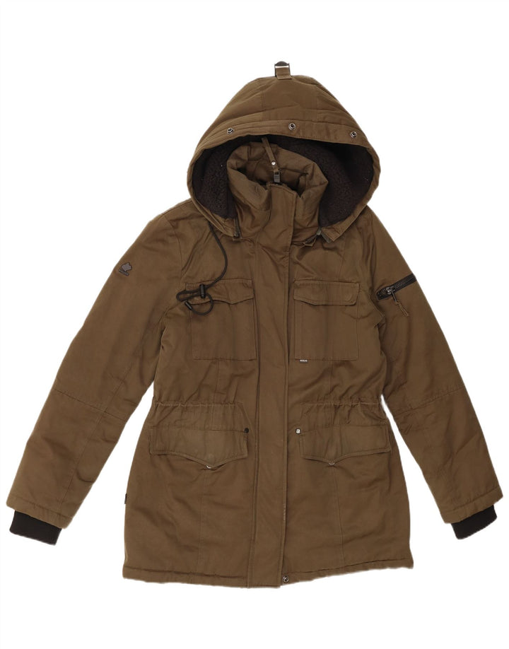 KHUJO Womens Hooded Windbreaker Jacket UK 14 Medium Khaki Cotton