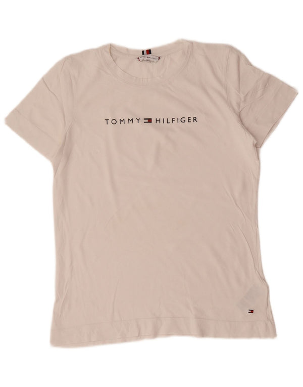 Tommy Hilfiger Womens Graphic T-Shirt Top UK 14 Medium White Cotton