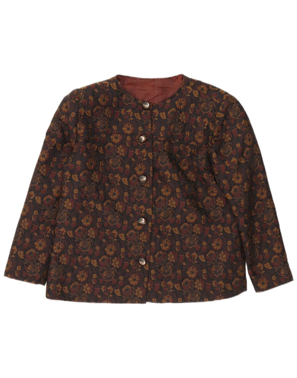 Vintage Womens 5 Button Blazer Jacket UK 16 Large Brown Floral
