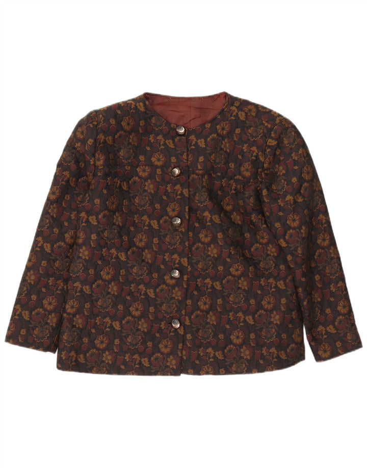 Vintage Womens 5 Button Blazer Jacket UK 16 Large Brown Floral