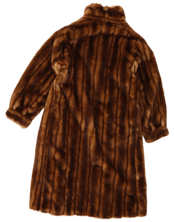 Vintage Womens Faux Fur Overcoat UK 14 Medium Brown Striped PVC