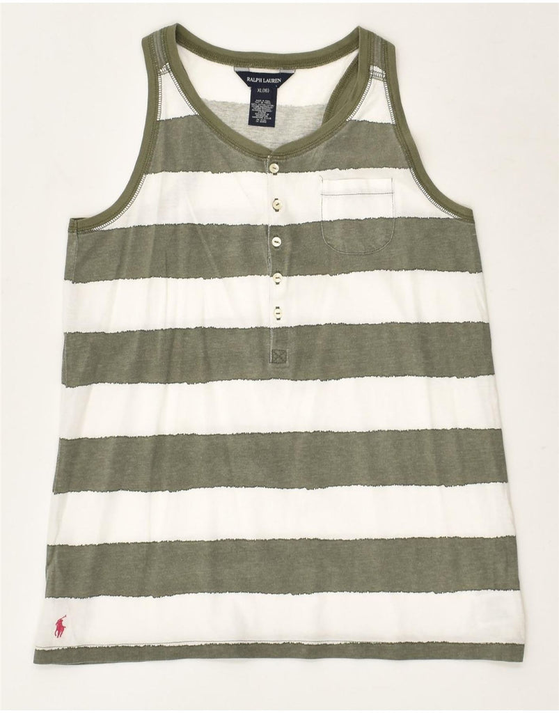 RALPH LAUREN Boys Vest Top 15-16 Years XL Green Striped Cotton | Vintage Ralph Lauren | Thrift | Second-Hand Ralph Lauren | Used Clothing | Messina Hembry 