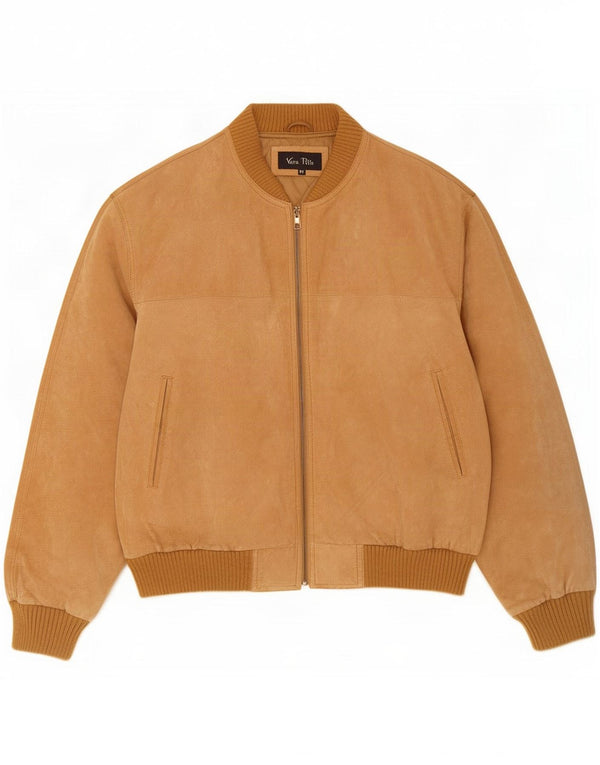 Vintage Mens Suede Jacket UK 42 2XL Beige Leather