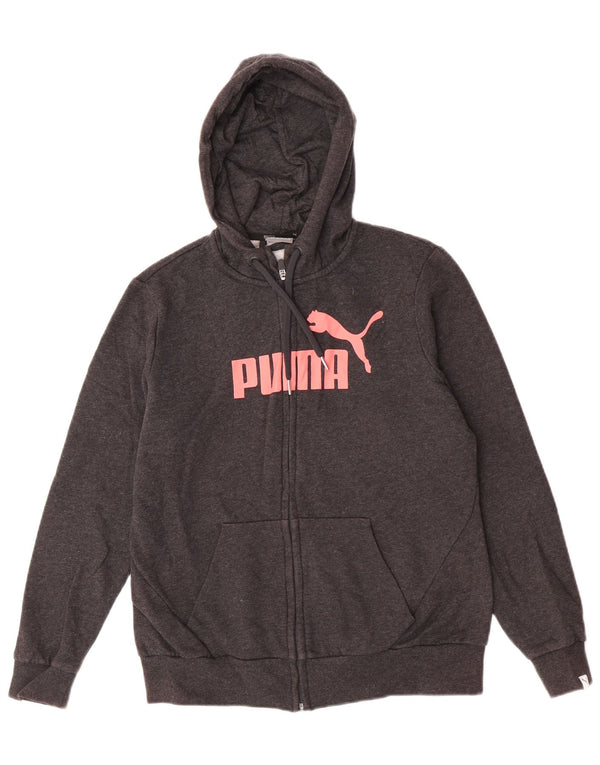 Puma Womens Graphic Zip Hoodie Sweater UK 14 Large Grey