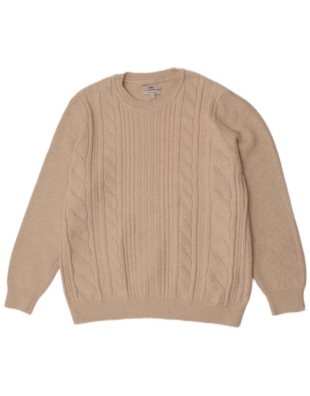 Marks & Spencer Mens Crew Neck Jumper Sweater 2XL Beige Polyester