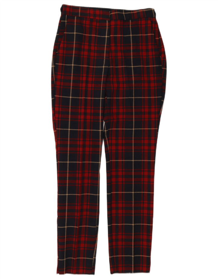 Zara Womens Slim Casual Trousers Small W26 L27 Red Plaid