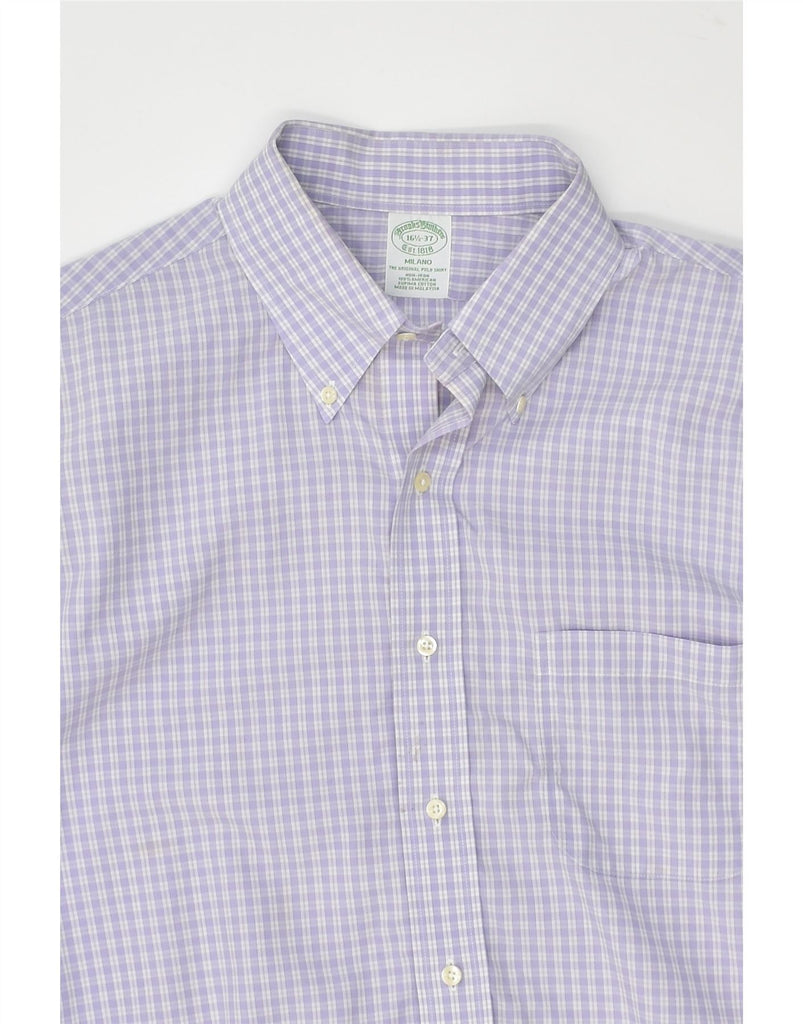 BROOKS BROTHERS Mens Milano Shirt Size 16 1/2 Large Purple Gingham Cotton | Vintage Brooks Brothers | Thrift | Second-Hand Brooks Brothers | Used Clothing | Messina Hembry 