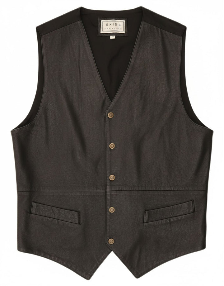 SKINZ Mens Leather Waistcoat Medium Black Leather