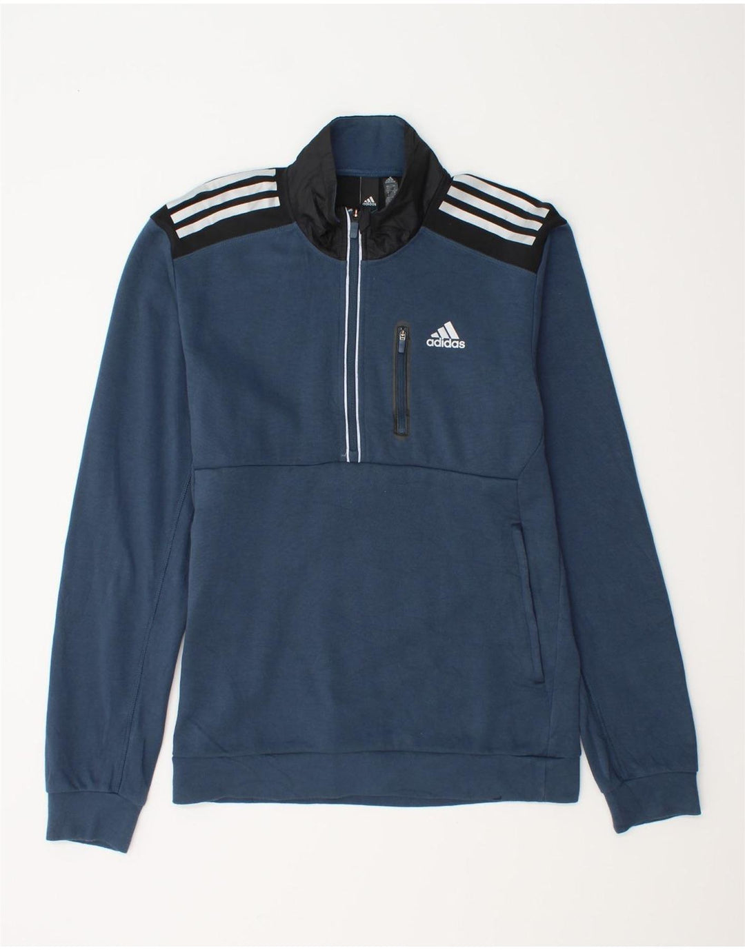 Adidas Mens Zip Neck Sweatshirt Jumper Small Blue Colourblock Cotton