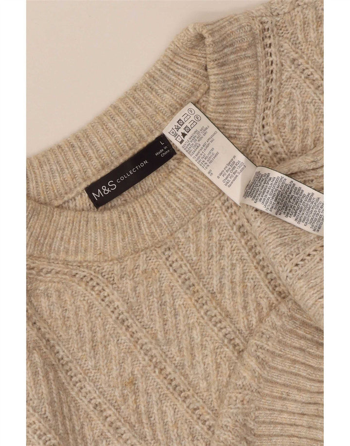 Marks & Spencer Womens Crew Neck Jumper Sweater UK 16 Large Beige Polyester