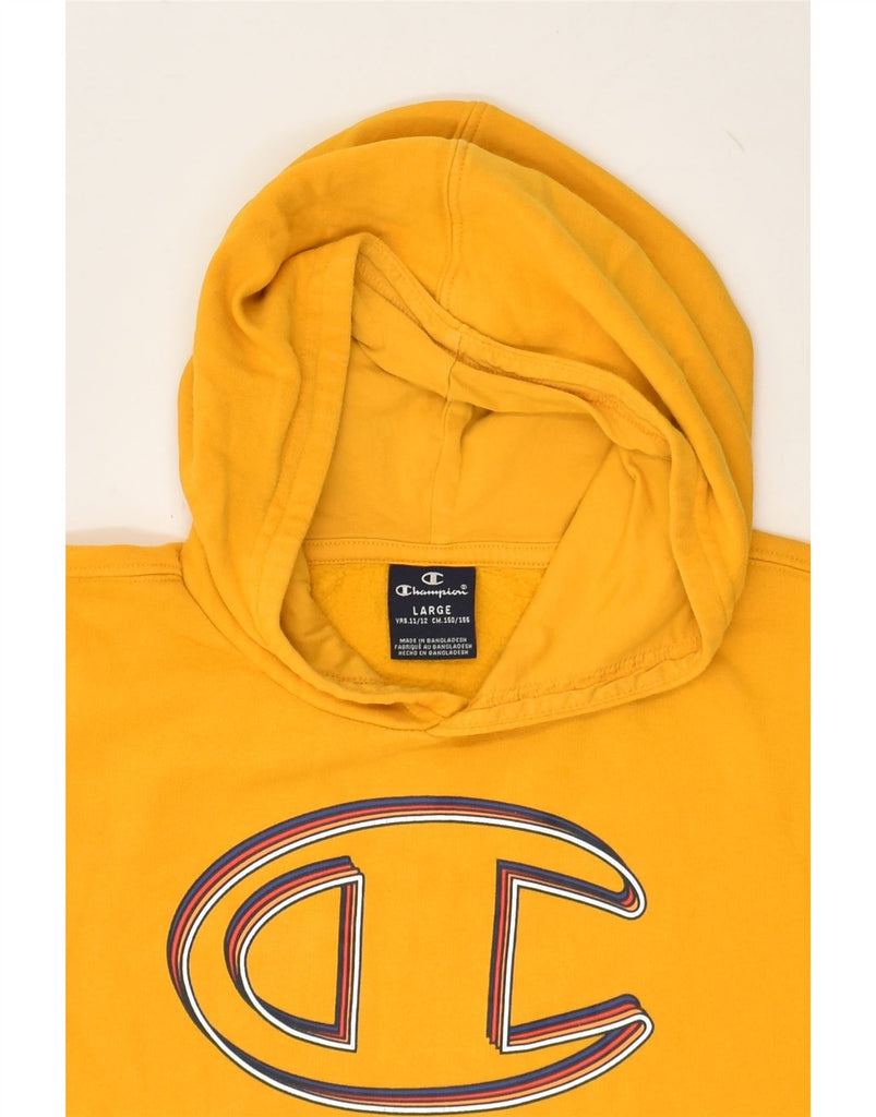 CHAMPION Girls Graphic Hoodie Jumper 11-12 Years Large Yellow Cotton | Vintage Champion | Thrift | Second-Hand Champion | Used Clothing | Messina Hembry 