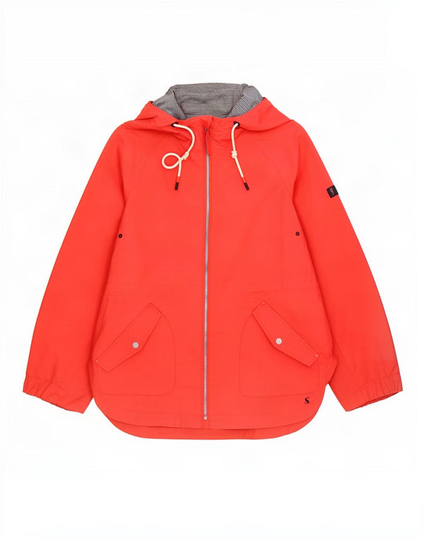 Joules Womens Hooded Rain Jacket UK 12 Medium Red Cotton