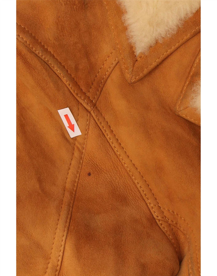 Vintage Mens Shearling Overcoat IT 48 Medium Beige Leather