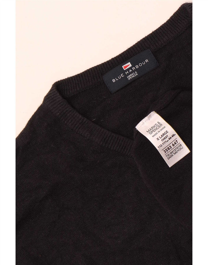 Marks & Spencer Mens Blue Harbour V-Neck Jumper Sweater XL Navy Blue