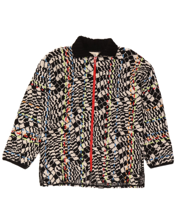 Vintage Womens Abstract Pattern Full Zip Cardigan Sweater UK 16 Large Black