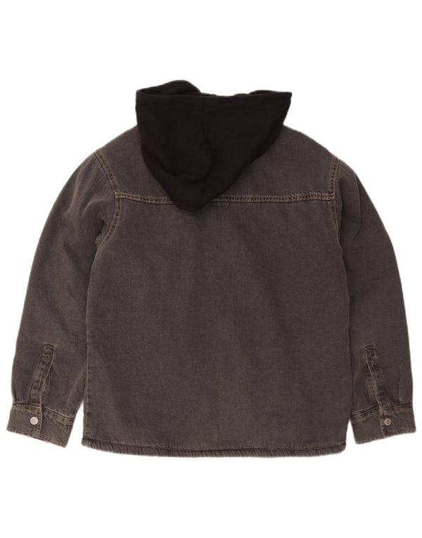 Zara Boys Hooded Denim Sherpa Jacket 11-12 Years Grey Colourblock Cotton