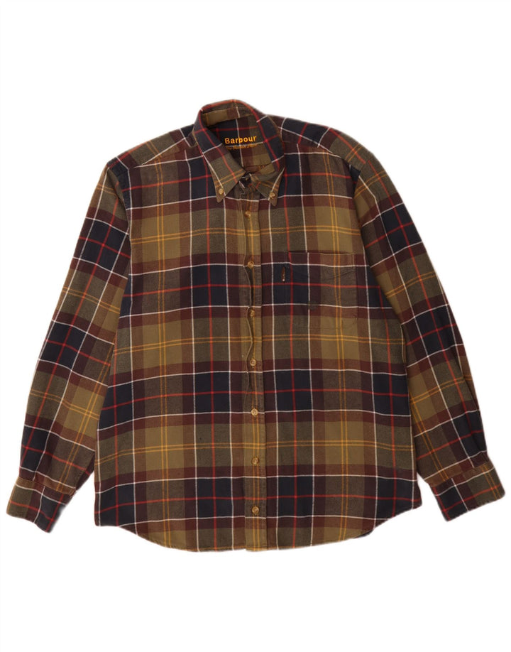 Barbour Mens Regular Fit Flannel Shirt Medium Green Plaid Cotton