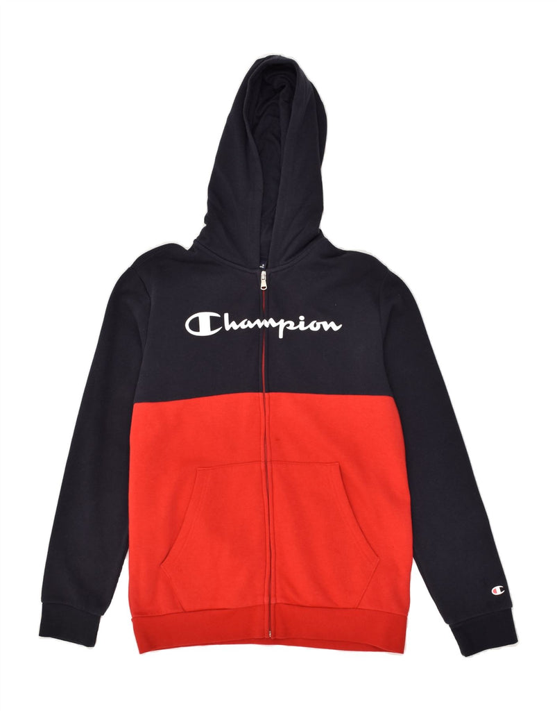 CHAMPION Boys Graphic Zip Hoodie Sweater 13-14 Years XL Red Colourblock | Vintage Champion | Thrift | Second-Hand Champion | Used Clothing | Messina Hembry 