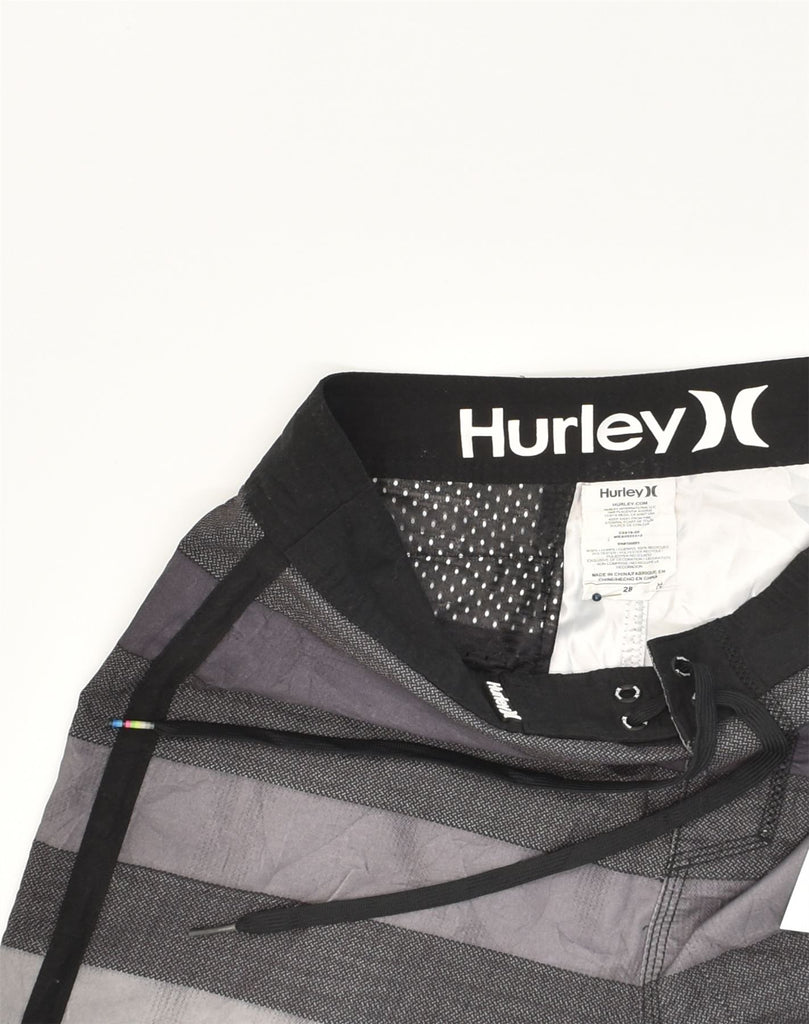 HURLEY Mens Graphic Swimming Shorts W28 Small Grey Striped Polyester | Vintage Hurley | Thrift | Second-Hand Hurley | Used Clothing | Messina Hembry 