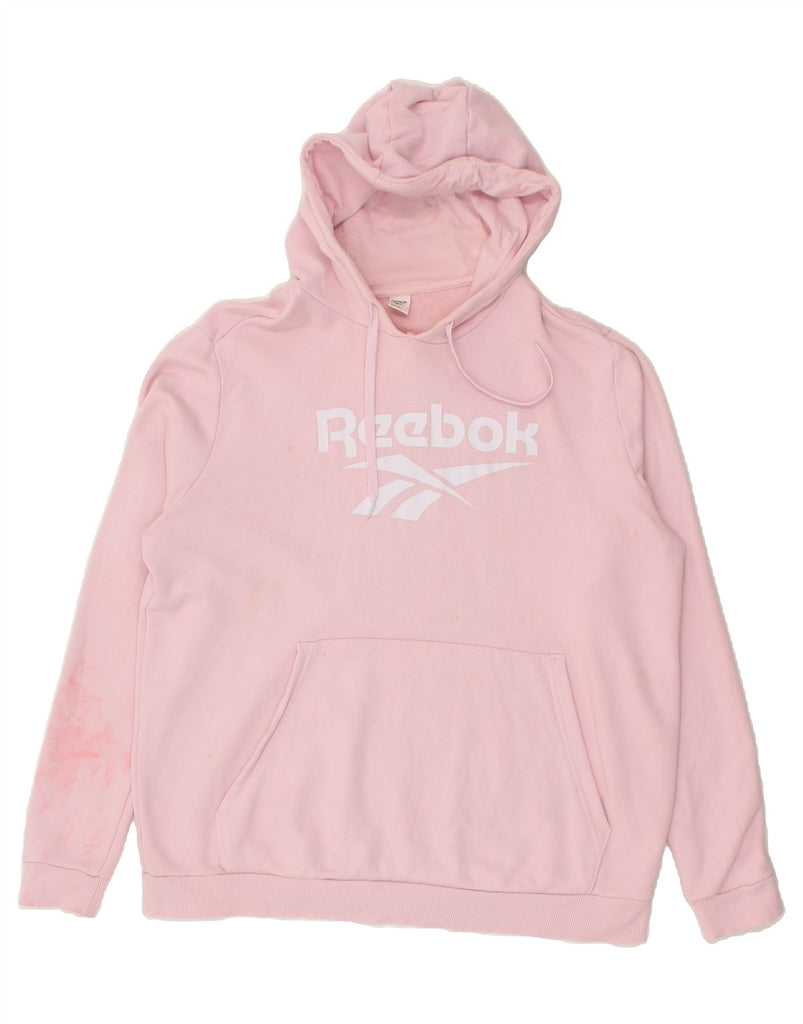 REEBOK Womens Oversized Graphic Hoodie Jumper UK 18 XL Pink Cotton | Vintage Reebok | Thrift | Second-Hand Reebok | Used Clothing | Messina Hembry 