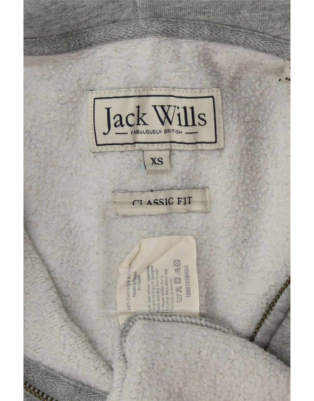 JACK WILLS Mens Classic Fit Zip Hoodie Sweater XS Grey Cotton Vintage Jack Wills and Second-Hand Jack Wills from Messina Hembry 