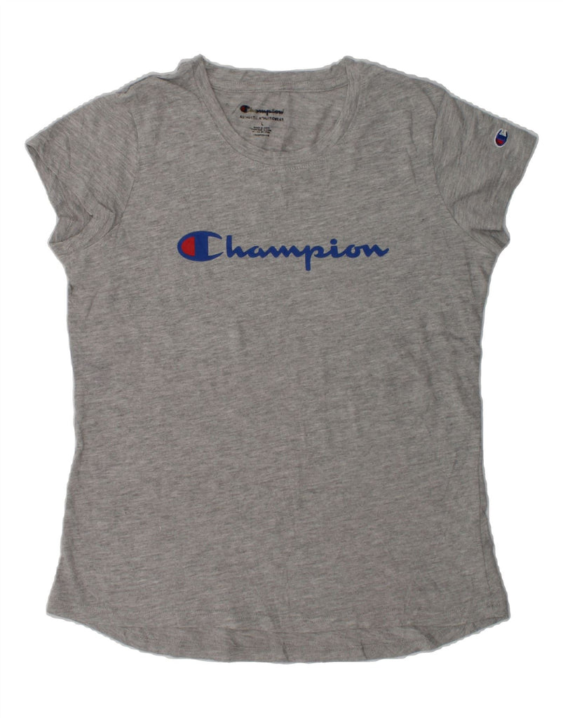 CHAMPION Girls Graphic T-Shirt Top 11-12 Years Large Grey Cotton | Vintage Champion | Thrift | Second-Hand Champion | Used Clothing | Messina Hembry 